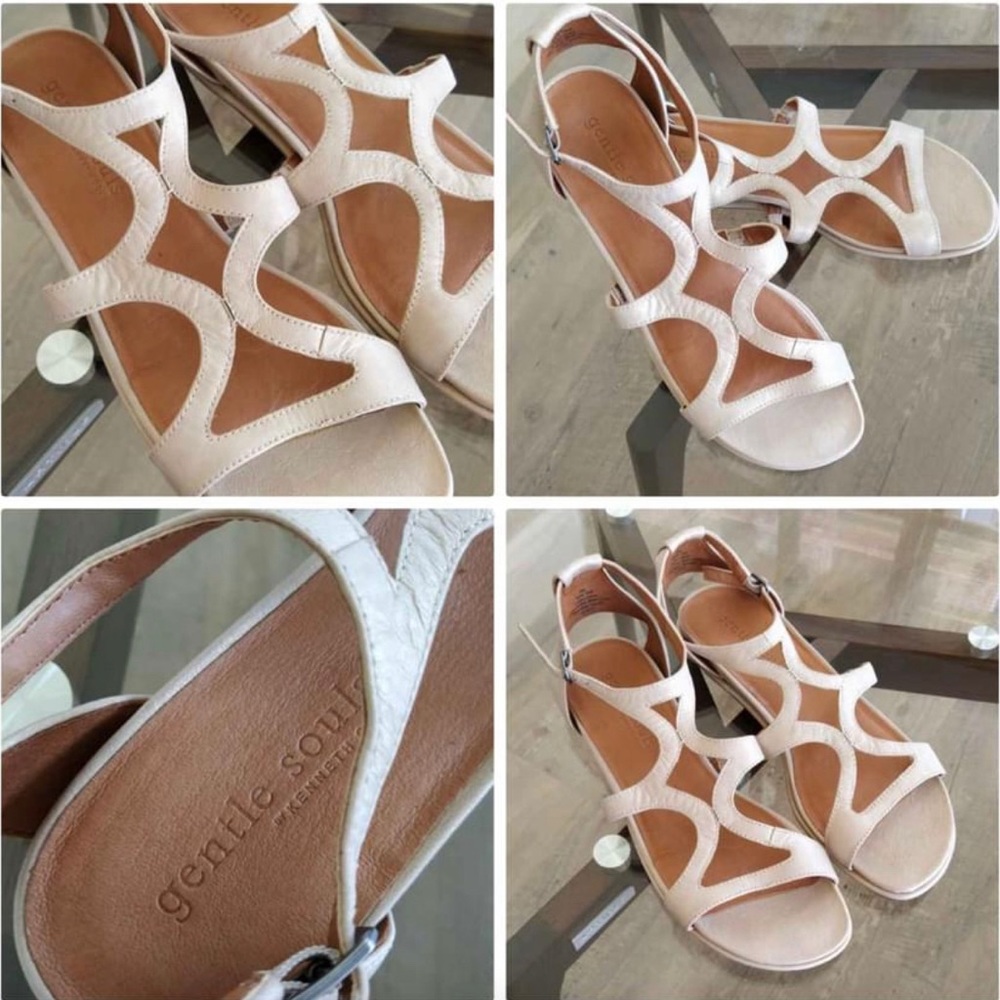 Kenneth Cole Leather Tan/Cream New Comfy Summer Vacation Sandals Sz 10